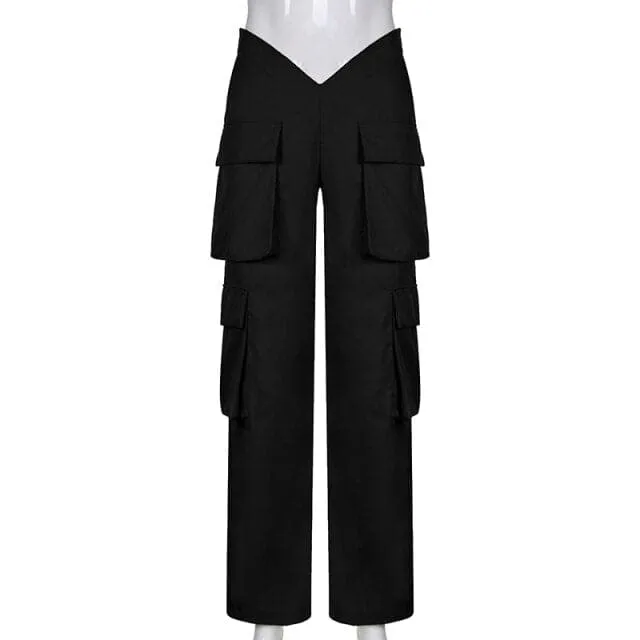 DressBetty - Casual Pocket Cargo Black Pants Harajuku Streetwear Clothes