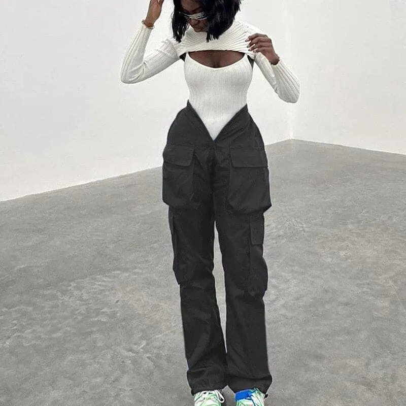 DressBetty - Casual Pocket Cargo Black Pants Harajuku Streetwear Clothes