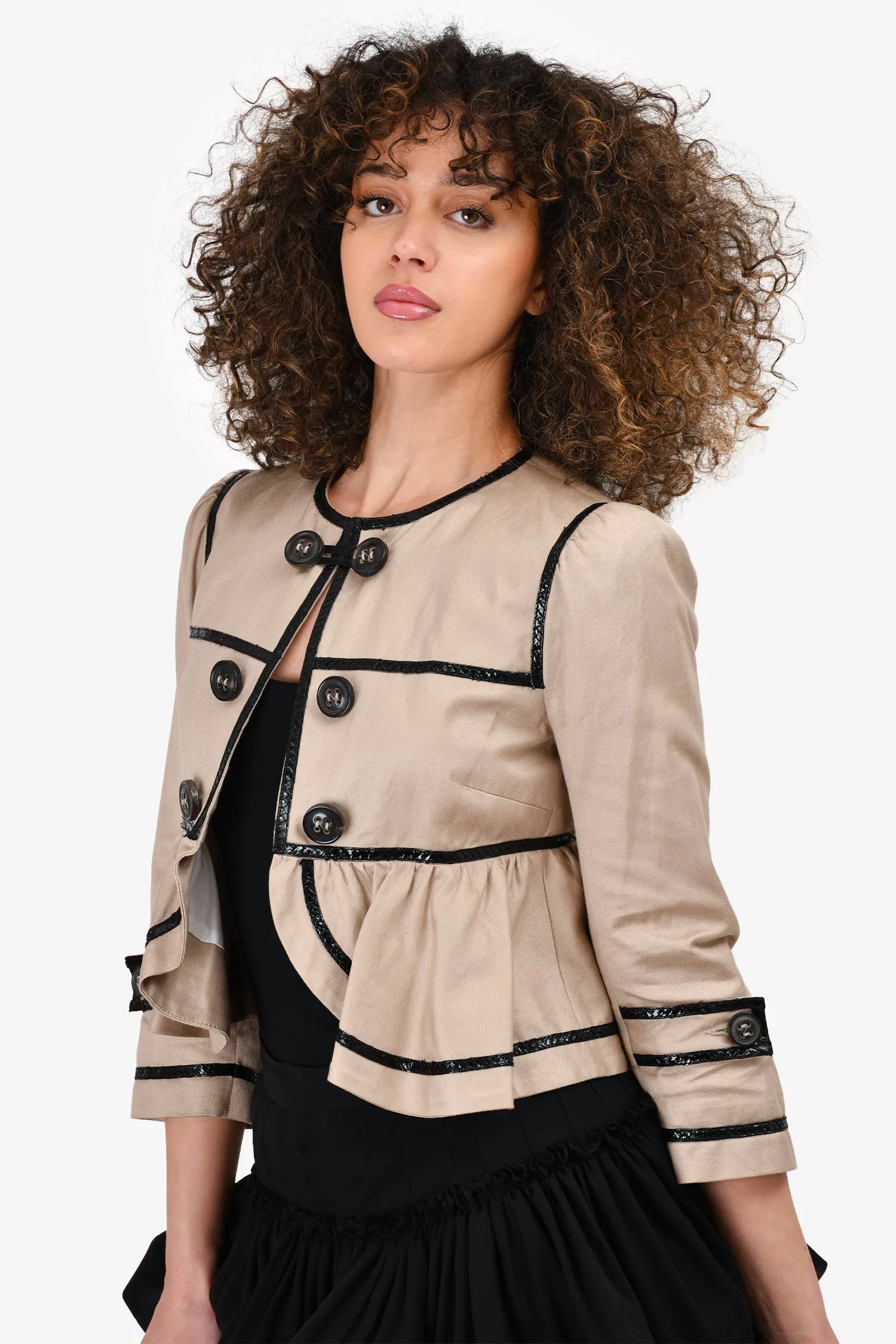 DSquared2 Brown Cotton/Black Patent Trim Cropped Jacket Size 42
