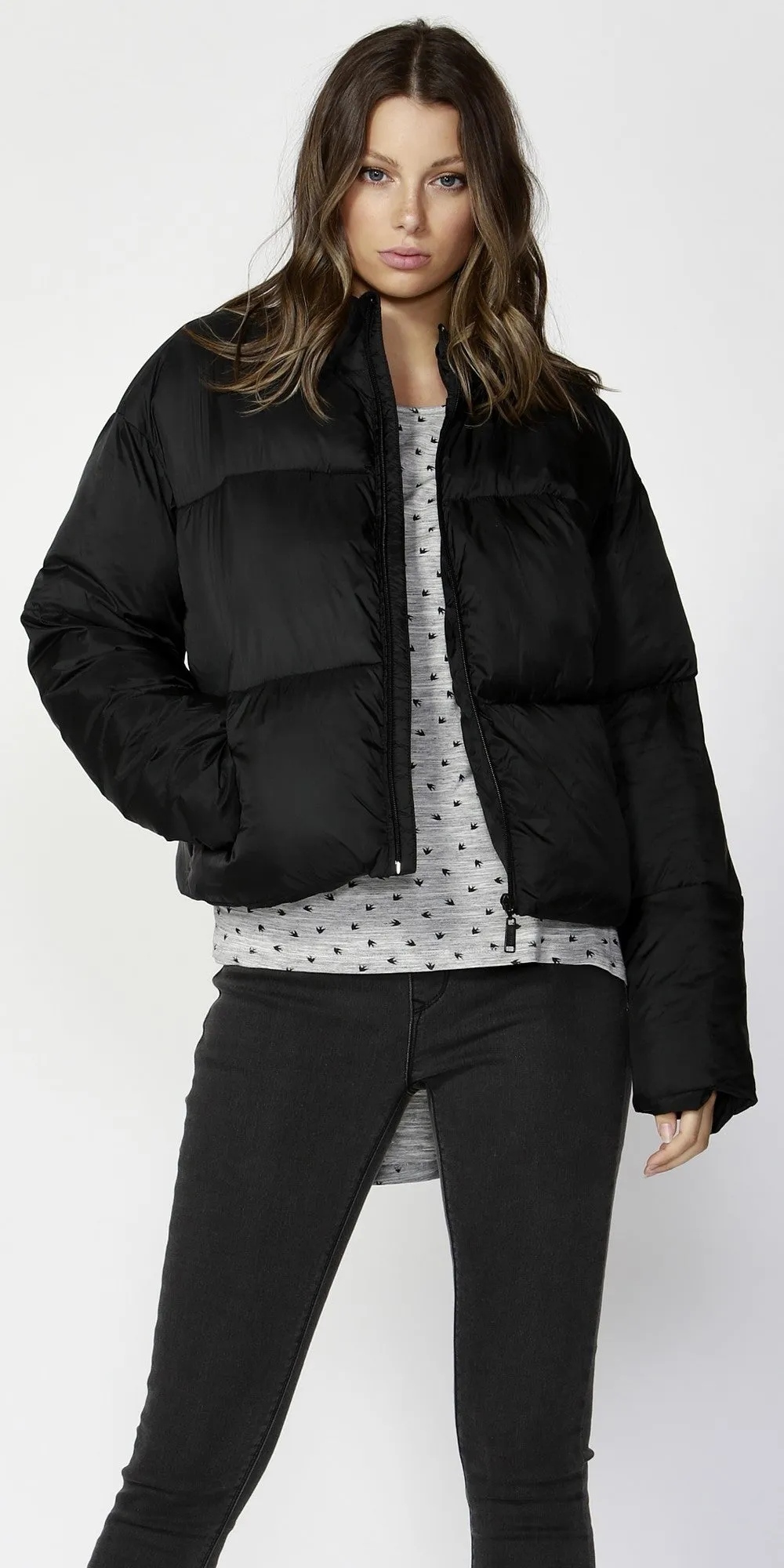Dylan Cropped Puffer Jacket- Black