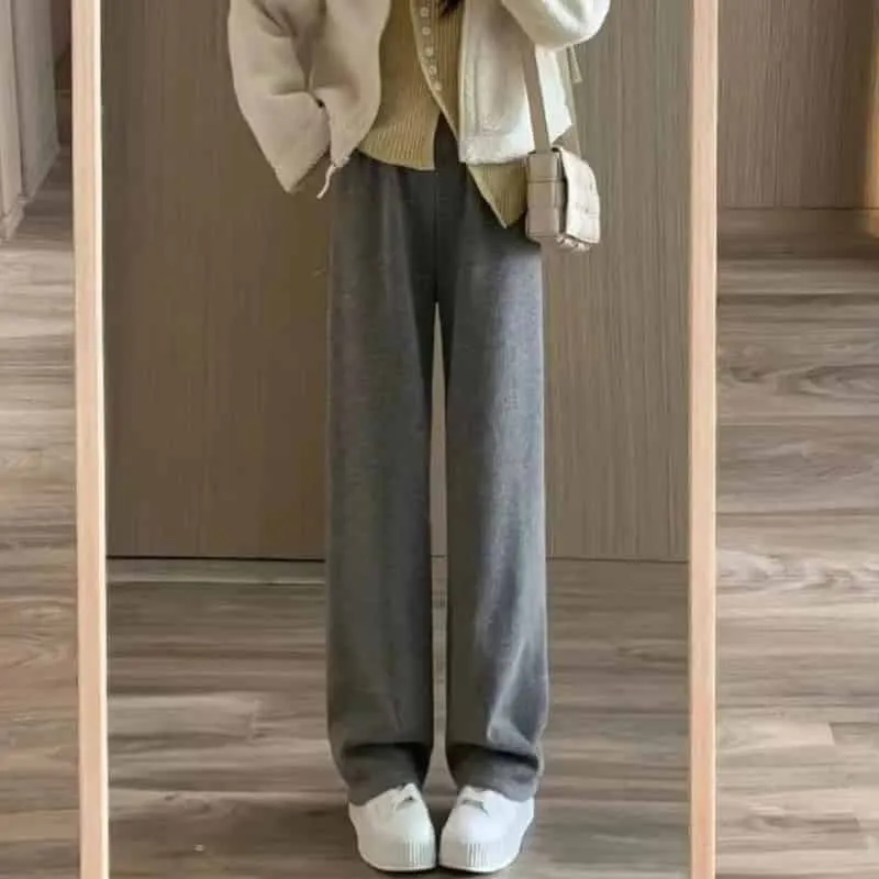 Elastic Waist Straight Long Wide Leg Sweatpants