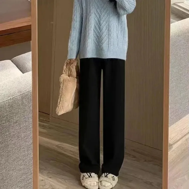 Elastic Waist Straight Long Wide Leg Sweatpants