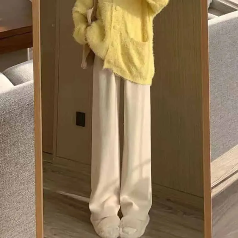 Elastic Waist Straight Long Wide Leg Sweatpants