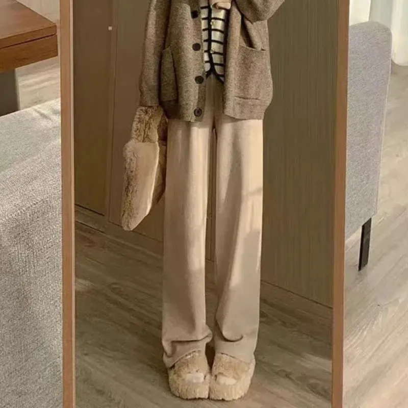 Elastic Waist Straight Long Wide Leg Sweatpants