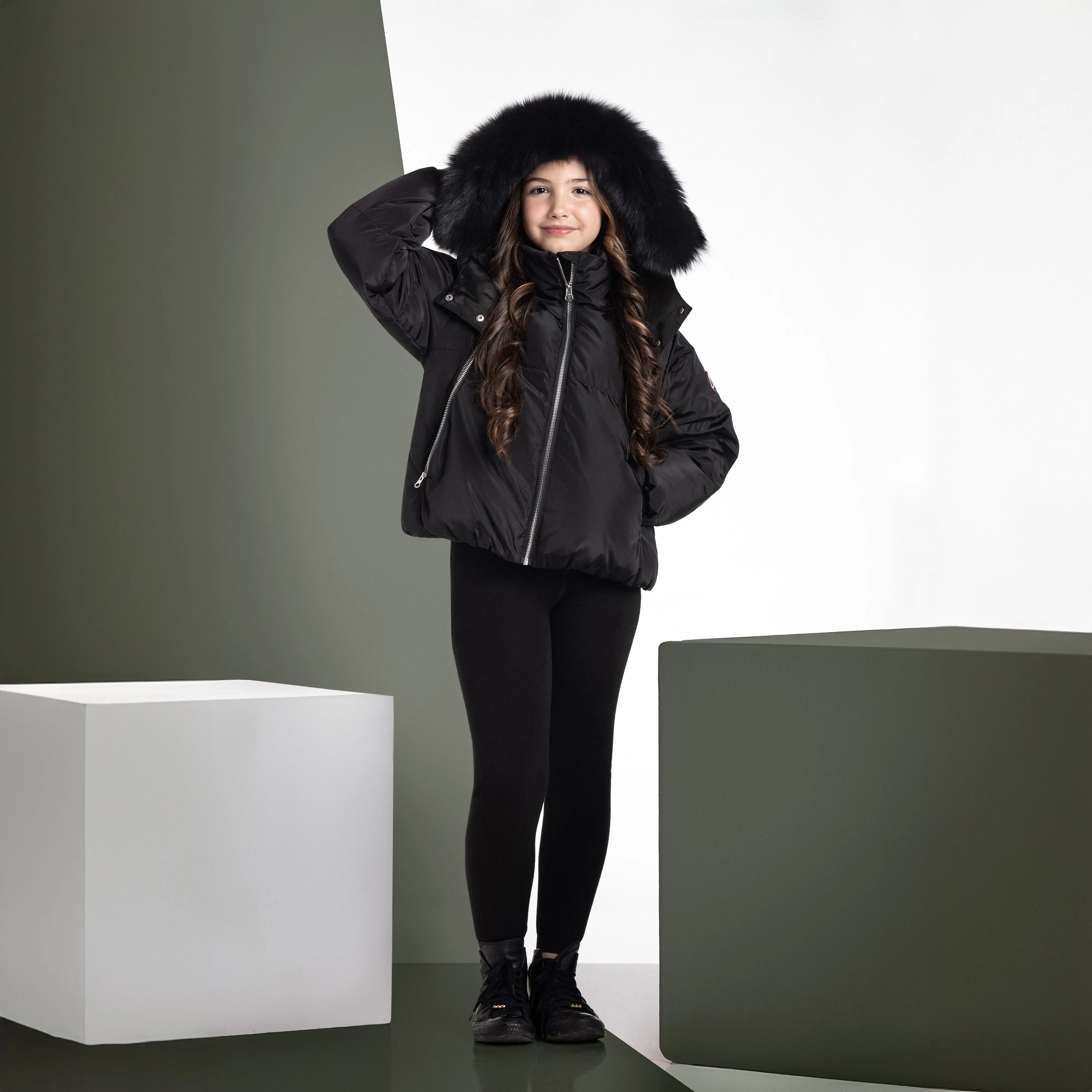 Ellabee Chiara Jacket Zipper Black Racoon Fur Coat