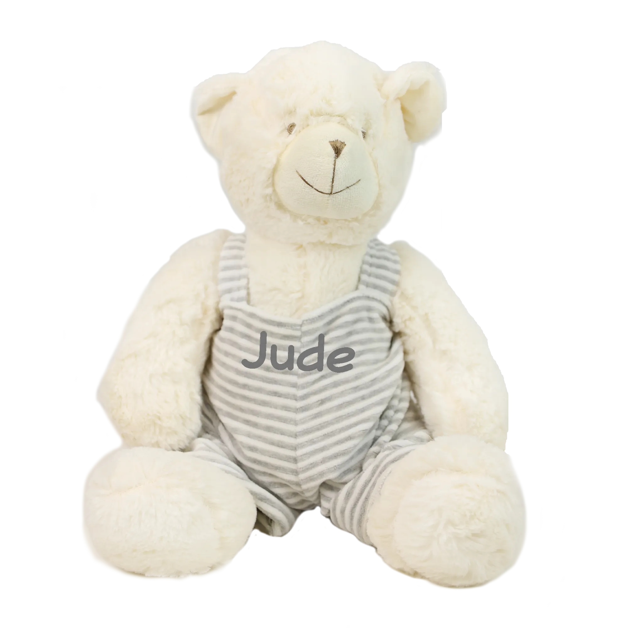 Embroidered Plush Teddy Bear in Overalls - 19" Grey