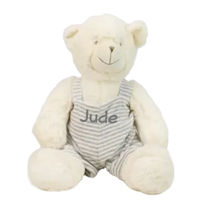 Embroidered Plush Teddy Bear in Overalls - 19" Grey