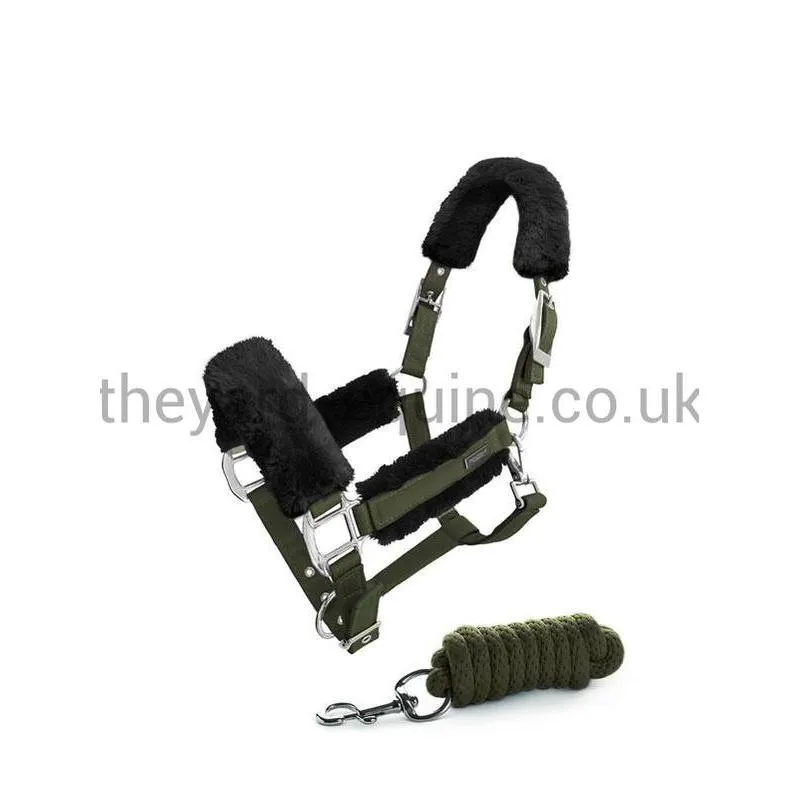 Equestrian Stockholm Fluffy Headcollar and Leadrope Set - Deep Olivine