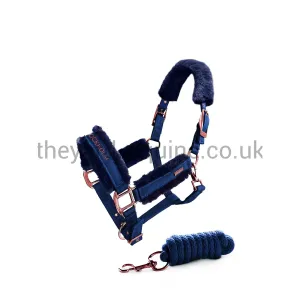 Equestrian Stockholm Fluffy Headcollar and Leadrope Set - Monaco Blue