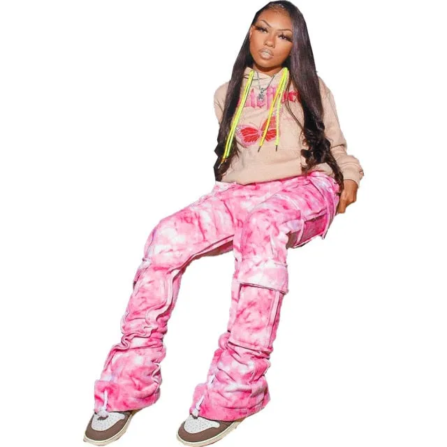 FashionSierra - Fashion Tie Dye Print Big Pocket Cargo Pants
