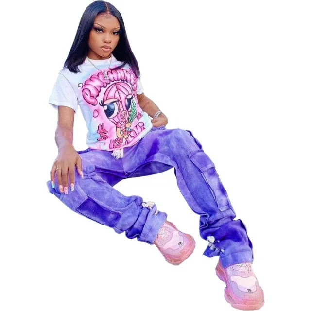FashionSierra - Fashion Tie Dye Print Big Pocket Cargo Pants