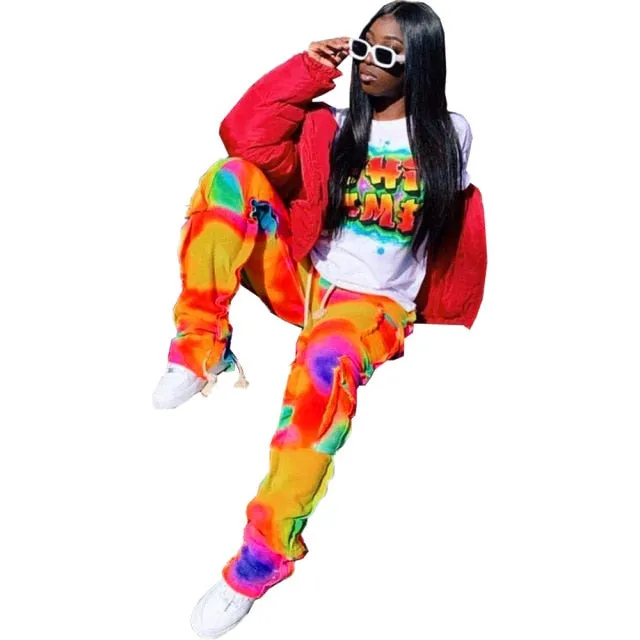 FashionSierra - Fashion Tie Dye Print Big Pocket Cargo Pants