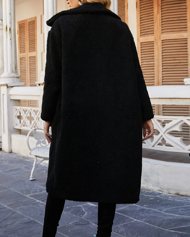 Faux Fur Plush Coat Lapel Collar Open Front Teddy Coat