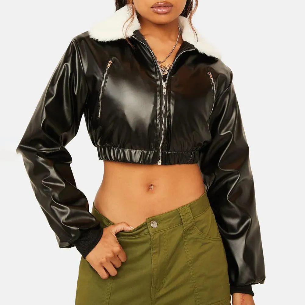 Faux Leather Cropped Moto Jacket