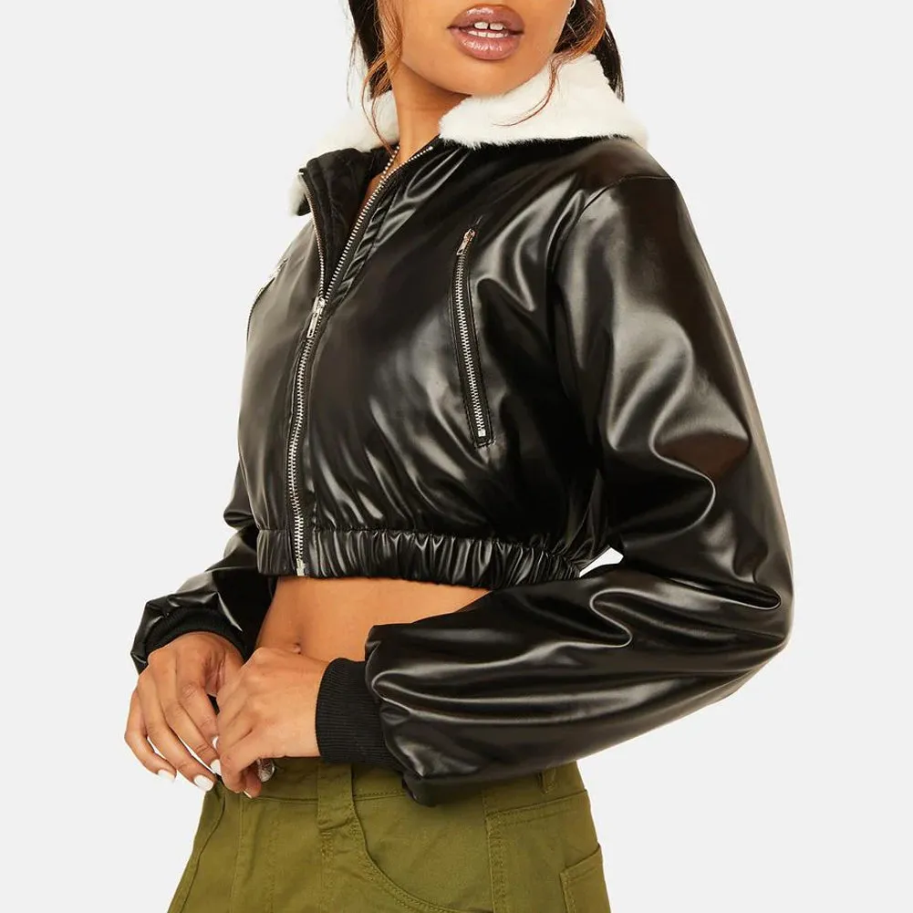 Faux Leather Cropped Moto Jacket