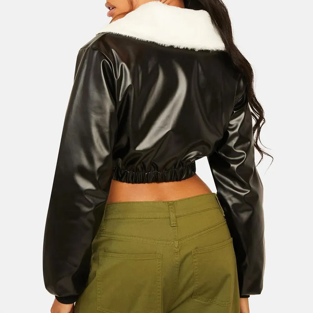 Faux Leather Cropped Moto Jacket
