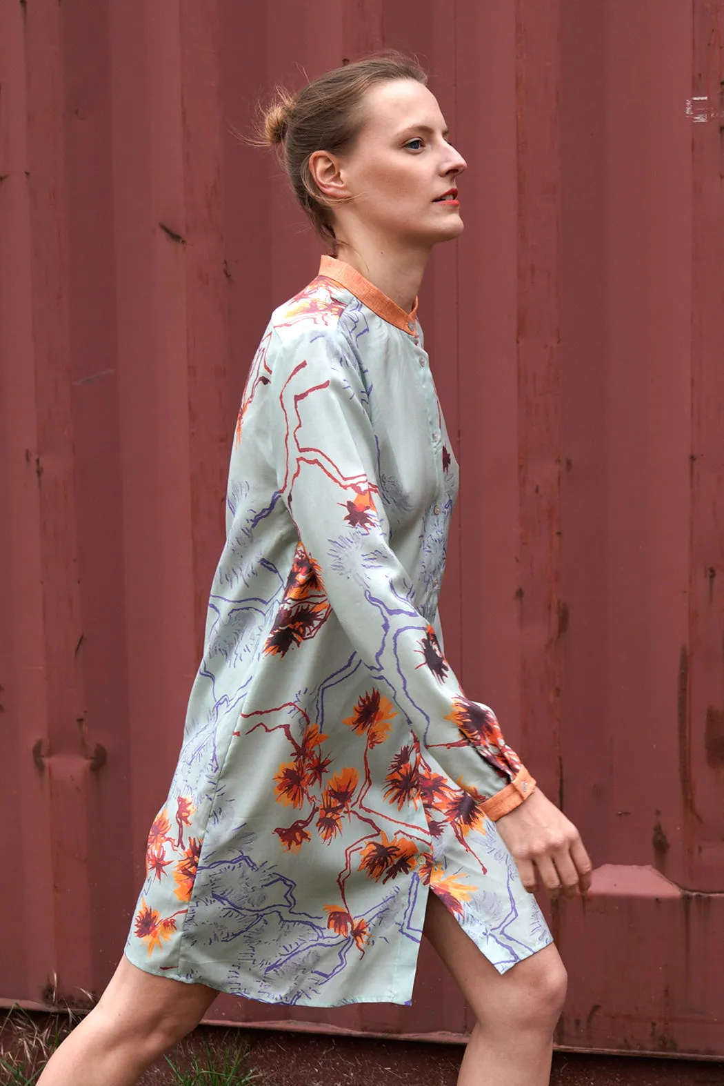Floral Shirt Dress in Mint Orange
