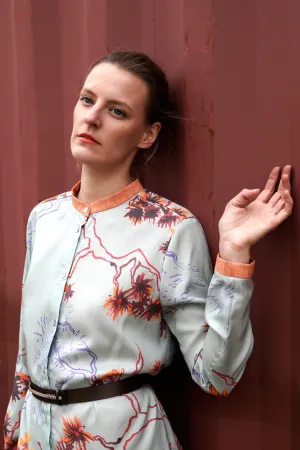 Floral Shirt Dress in Mint Orange