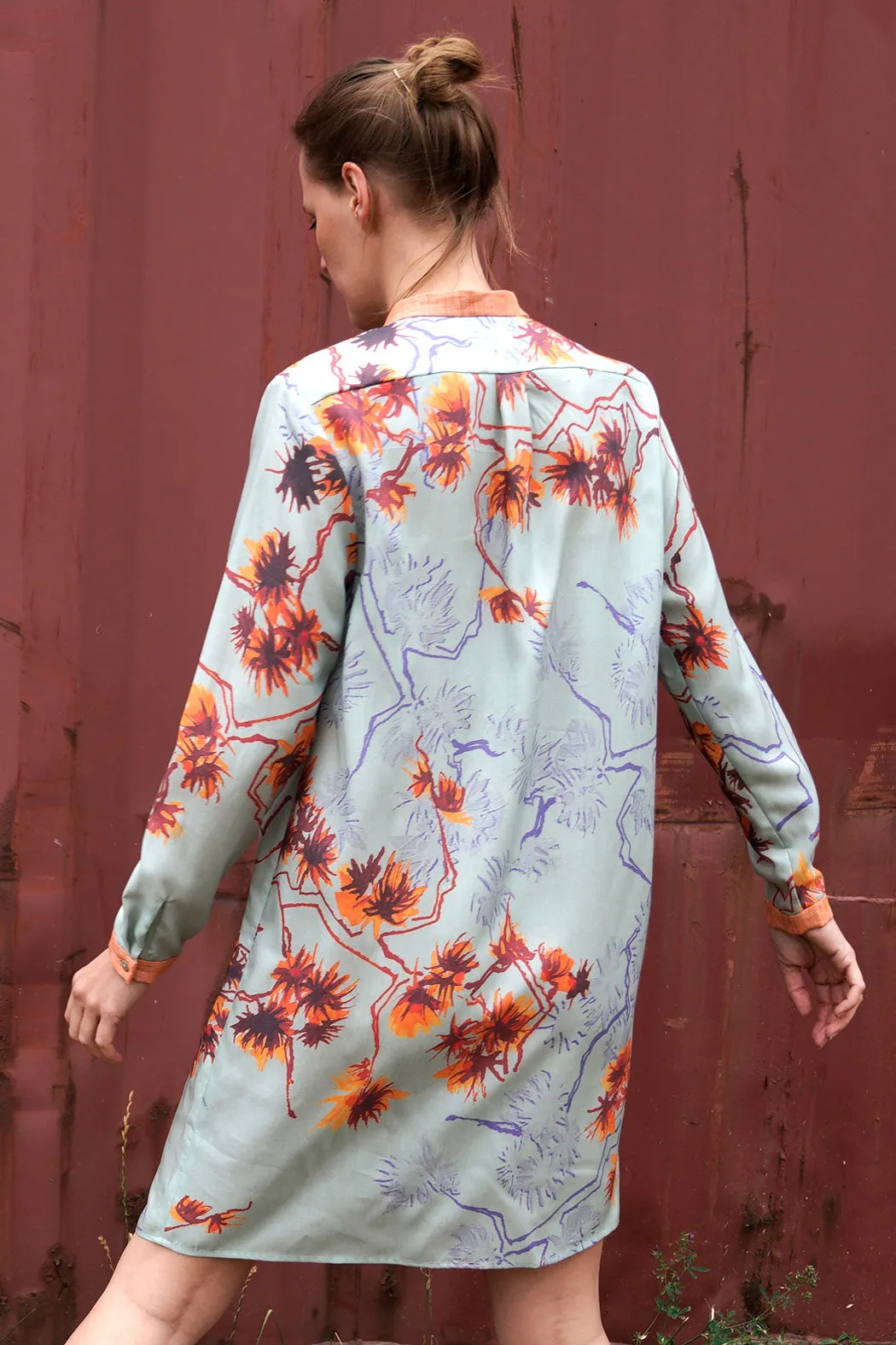 Floral Shirt Dress in Mint Orange