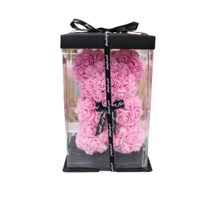 FOAM ROSE TEDDY BEAR 25CM PINK