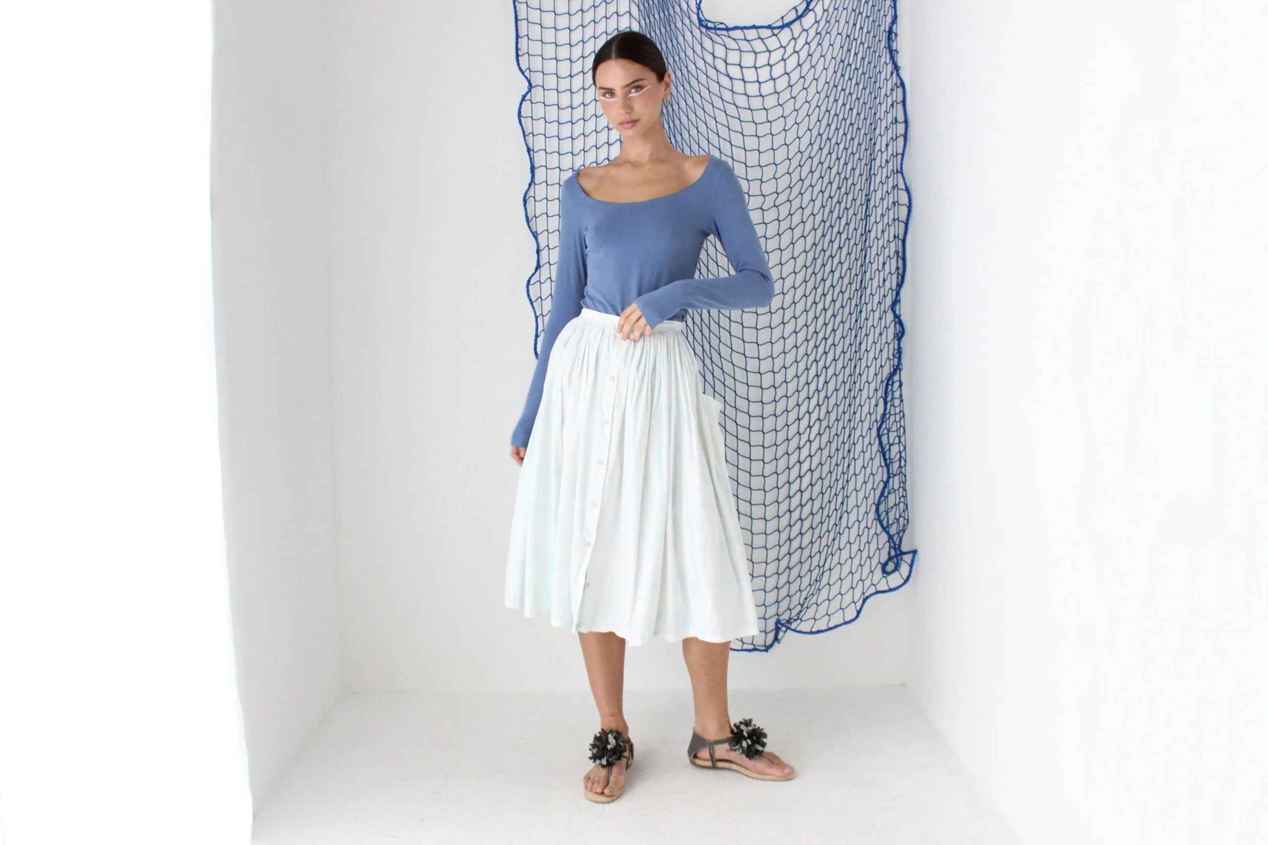 FOUND IN GREECE 80s Greek Villager Voluminous Cotton Circle Skirt