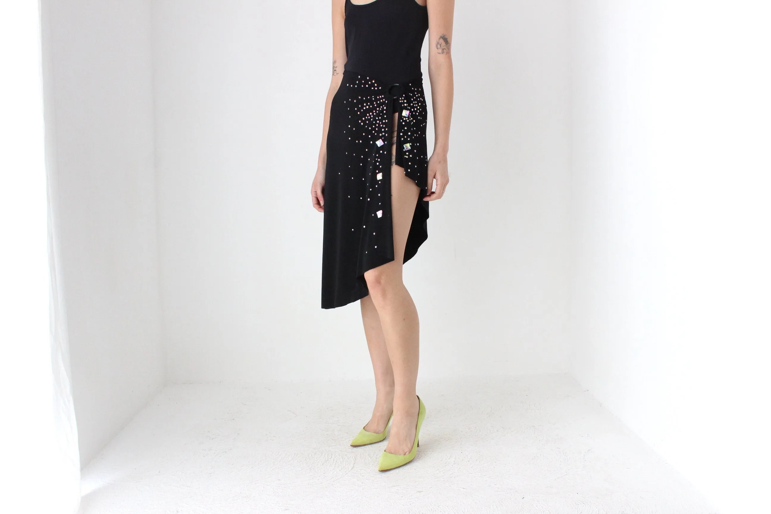 Funky Y2K Bejewelled O-Ring Slinky Party Skirt