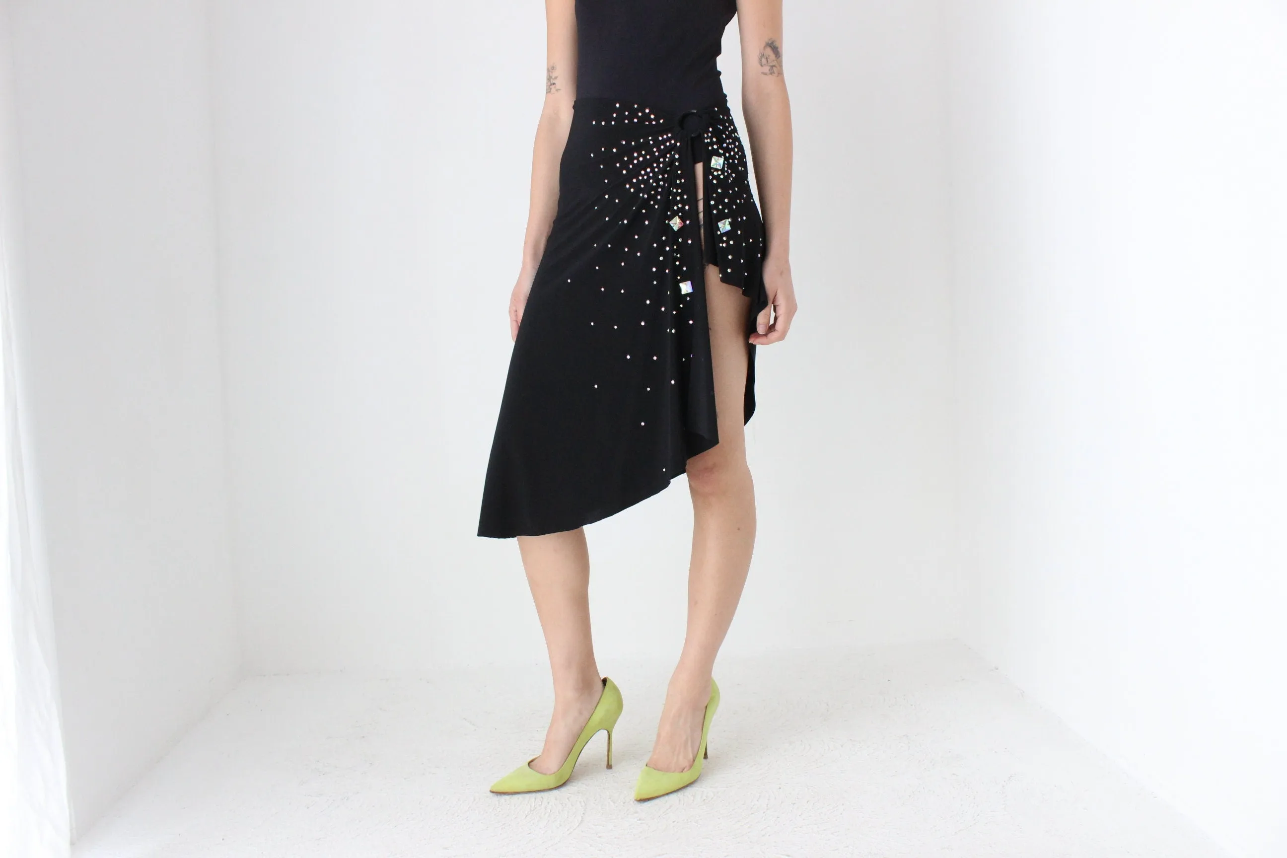 Funky Y2K Bejewelled O-Ring Slinky Party Skirt