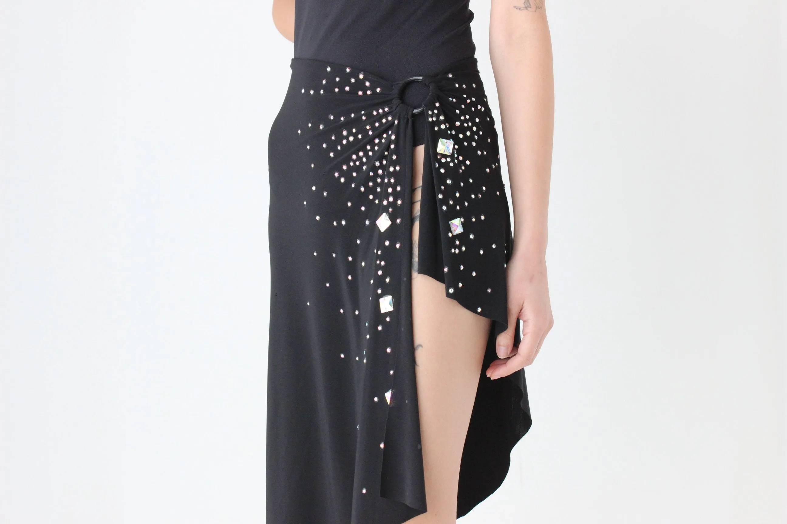 Funky Y2K Bejewelled O-Ring Slinky Party Skirt