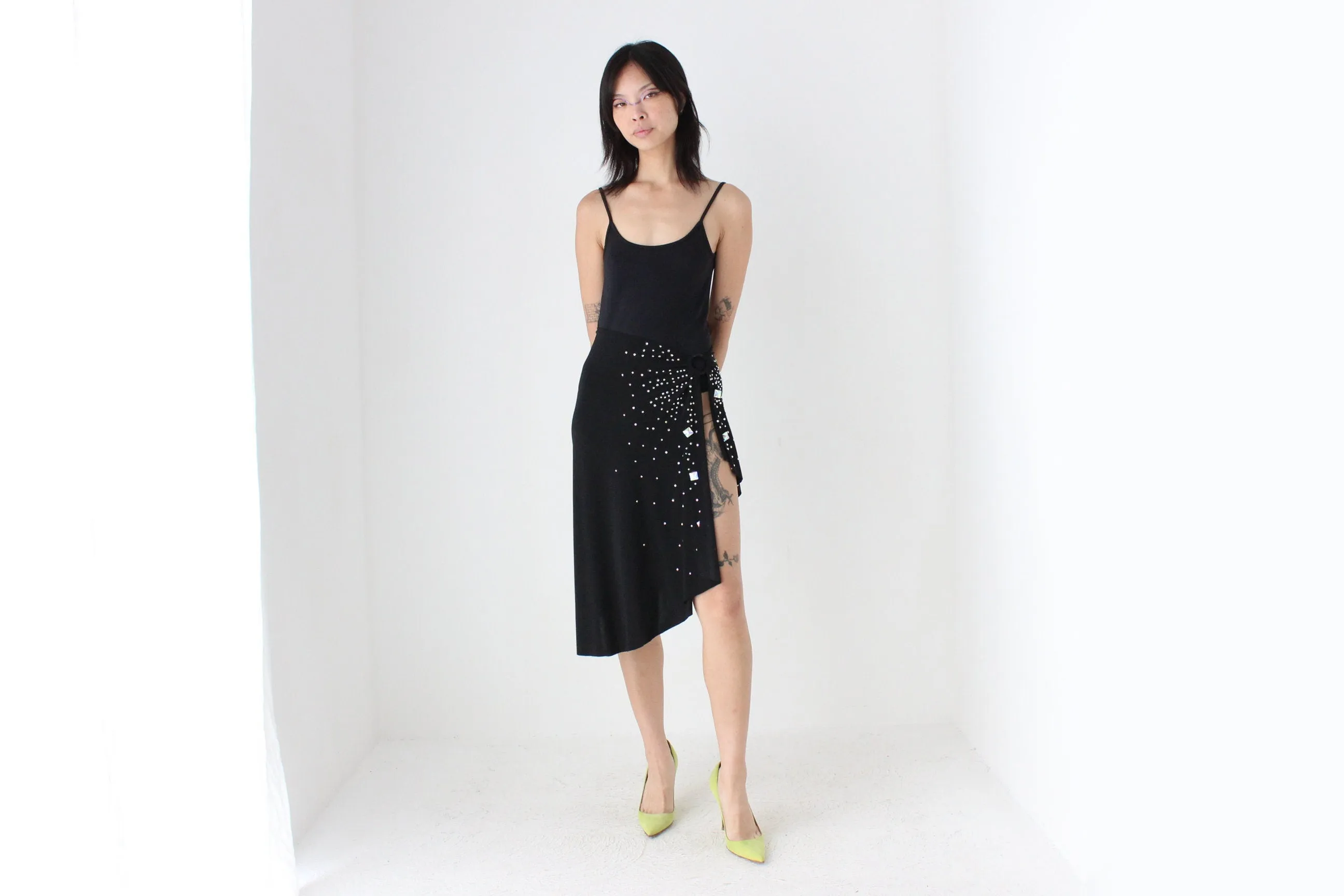 Funky Y2K Bejewelled O-Ring Slinky Party Skirt