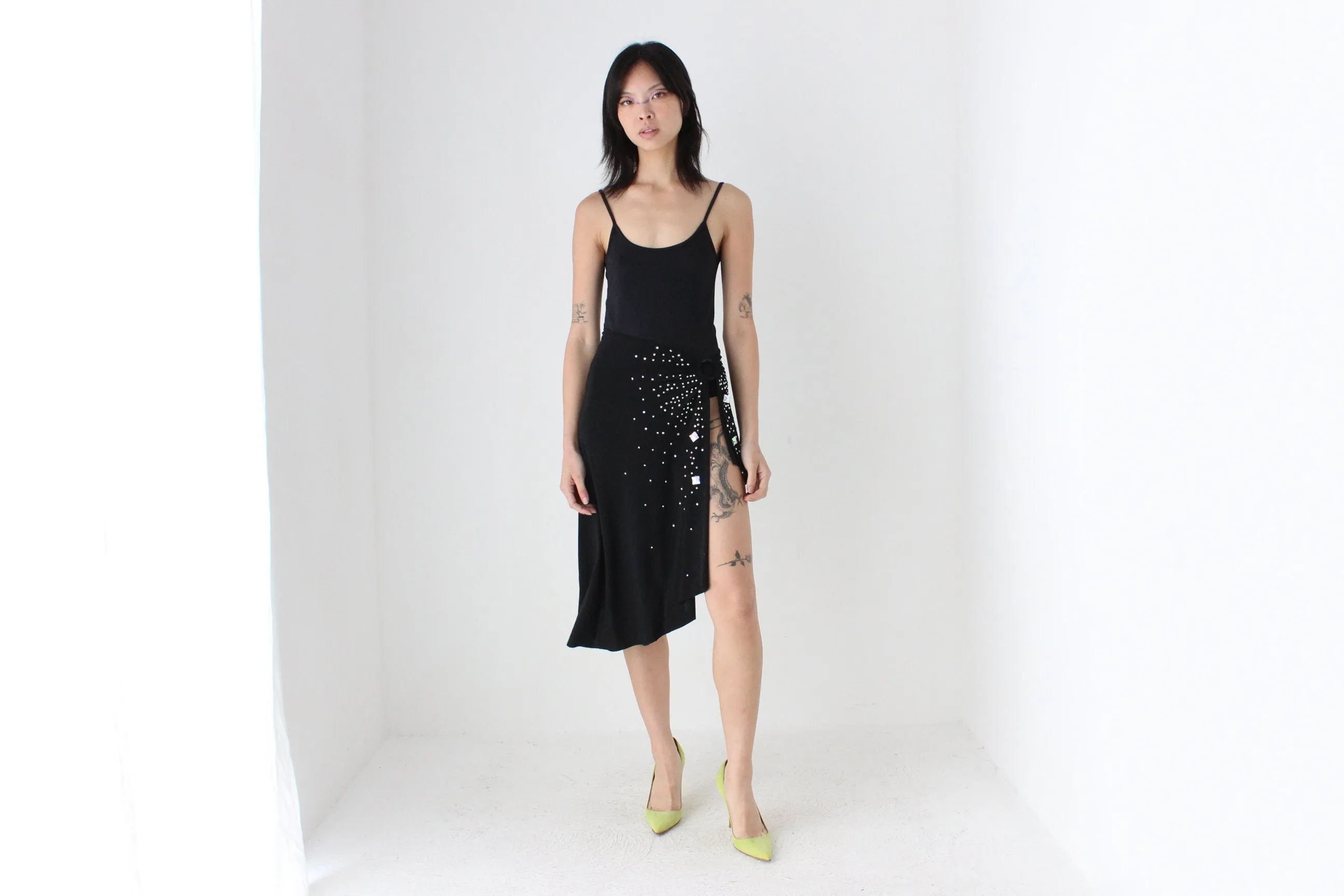 Funky Y2K Bejewelled O-Ring Slinky Party Skirt