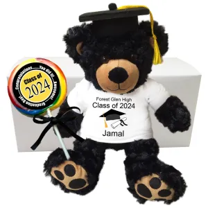 Graduation Teddy Bear Personalized Gift Set - 13" Black Vera Bear