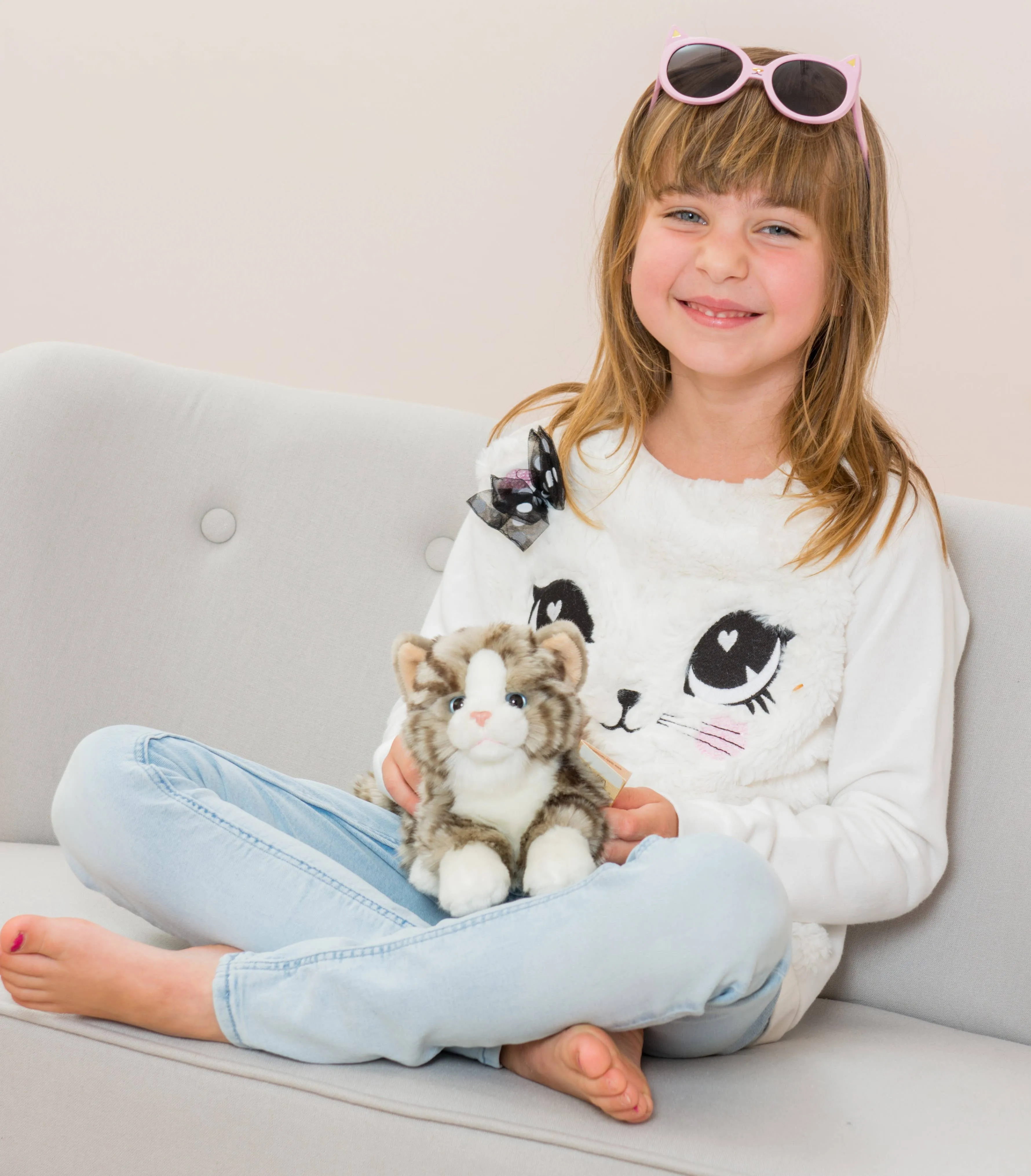 Gray and White Lying Tabby Cat Super Soft by Teddy Hermann