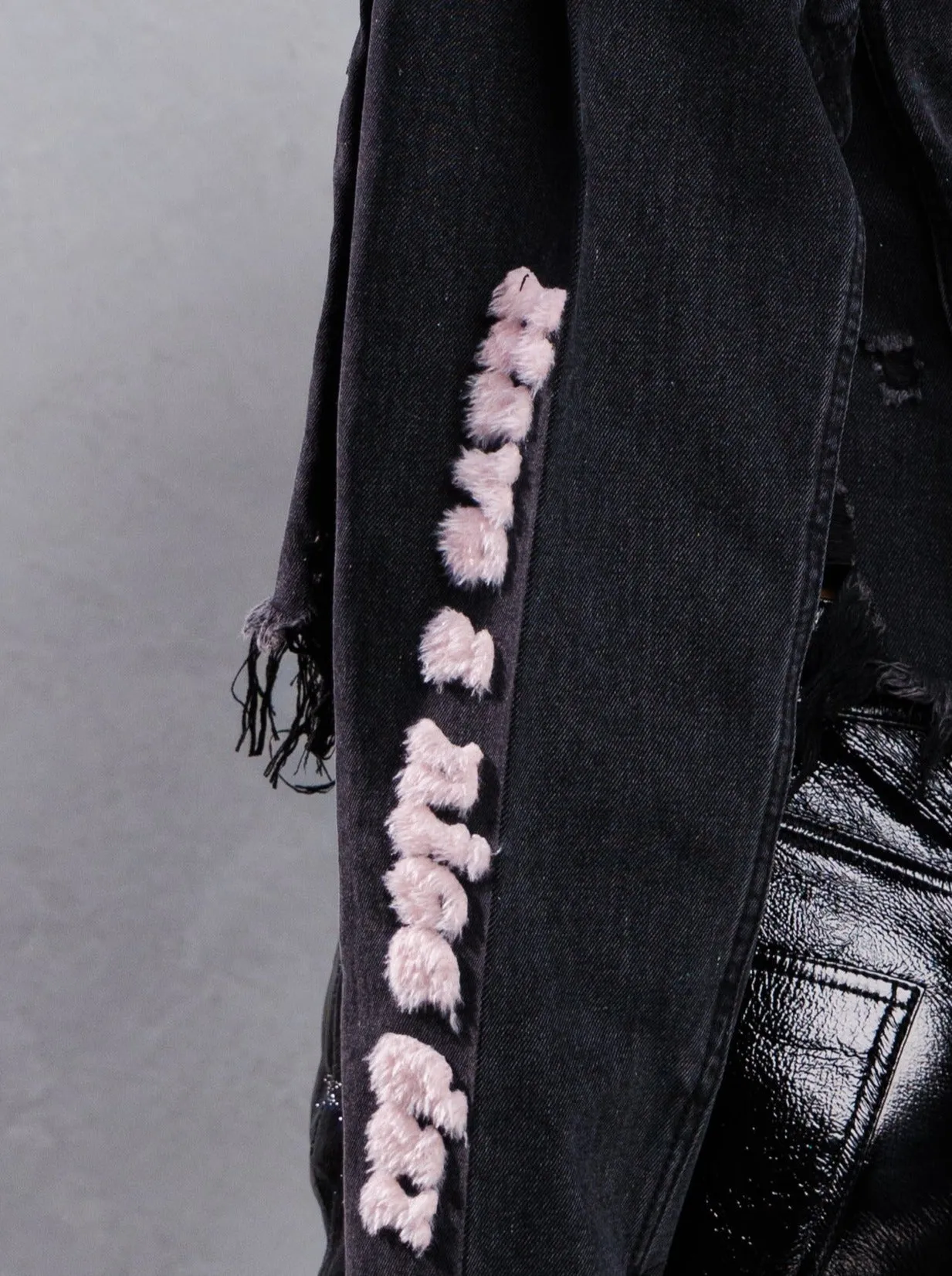 HAVE A NICE DAY pink smiley Crop Denim Jacket