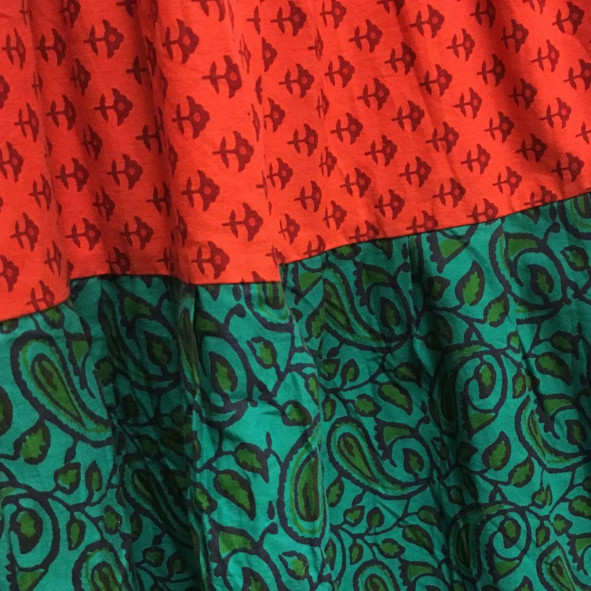 Indian Hand Block Printed Seven Yard Pleats Cotton Patchwork full circle flared tiered Ghera Bohemian Long Maxi Skirt #137