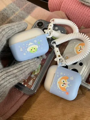 Japanese Cartoon Teddy Bear Winter White Wintertimes Wonders Snow Olu Mel & CookieAnn - AirPods AirPodsPro AirPods3 Case Blue and White