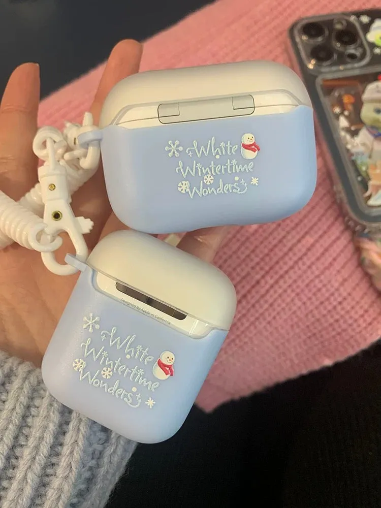 Japanese Cartoon Teddy Bear Winter White Wintertimes Wonders Snow Olu Mel & CookieAnn - AirPods AirPodsPro AirPods3 Case Blue and White