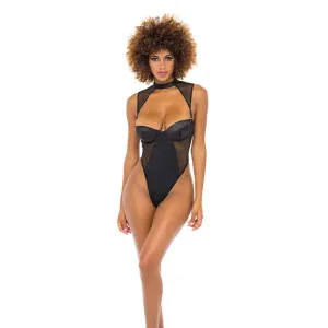 Josephine High Leg Teddy W/removable Fishnet Collared Harness Black