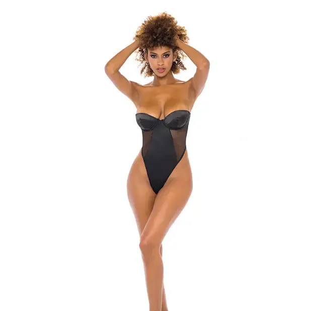 Josephine High Leg Teddy W/removable Fishnet Collared Harness Black