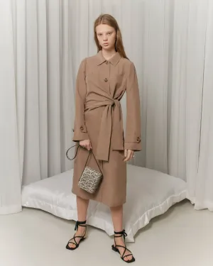Knotted detail tencel and linen-blend coat