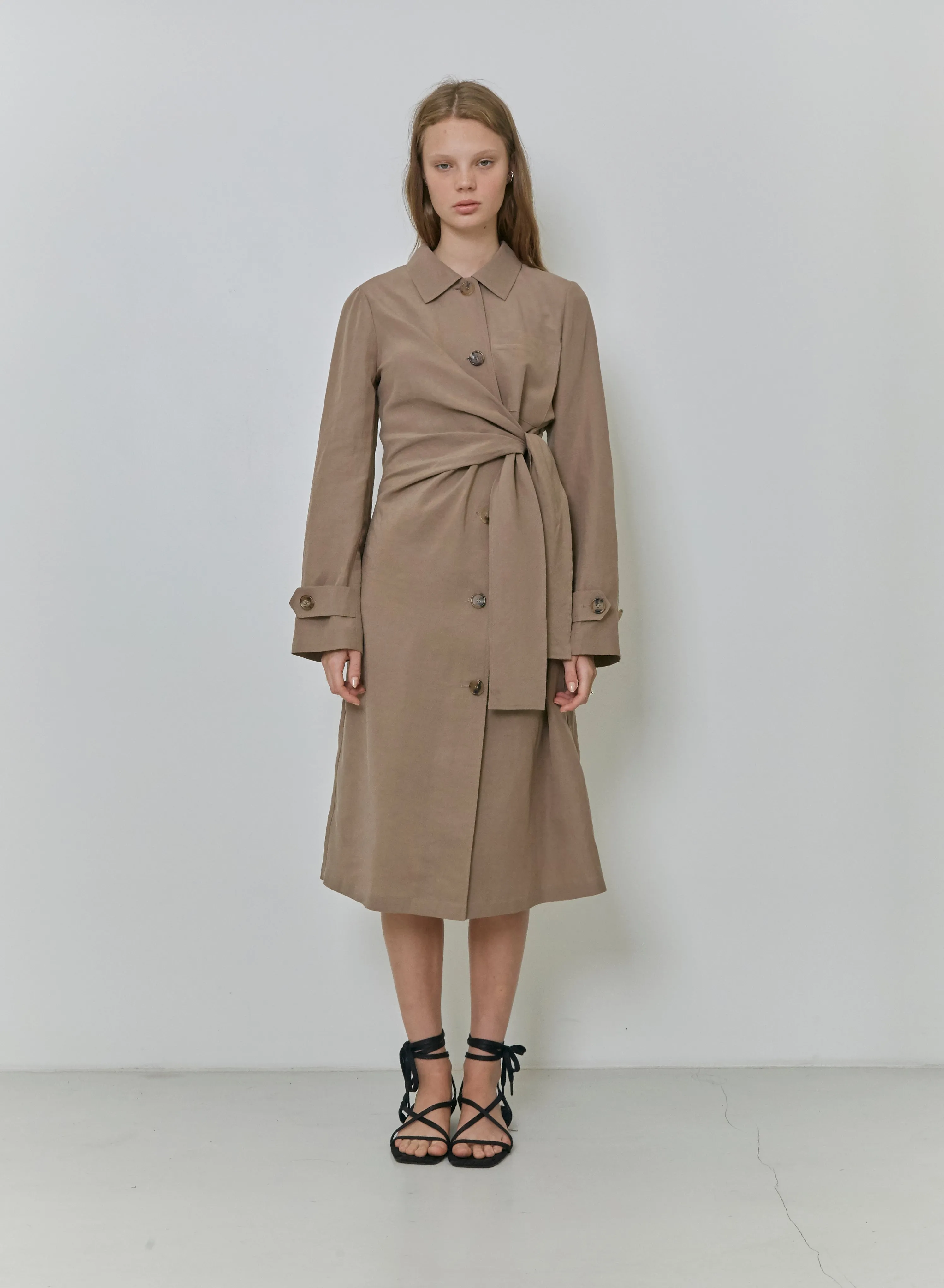 Knotted detail tencel and linen-blend coat