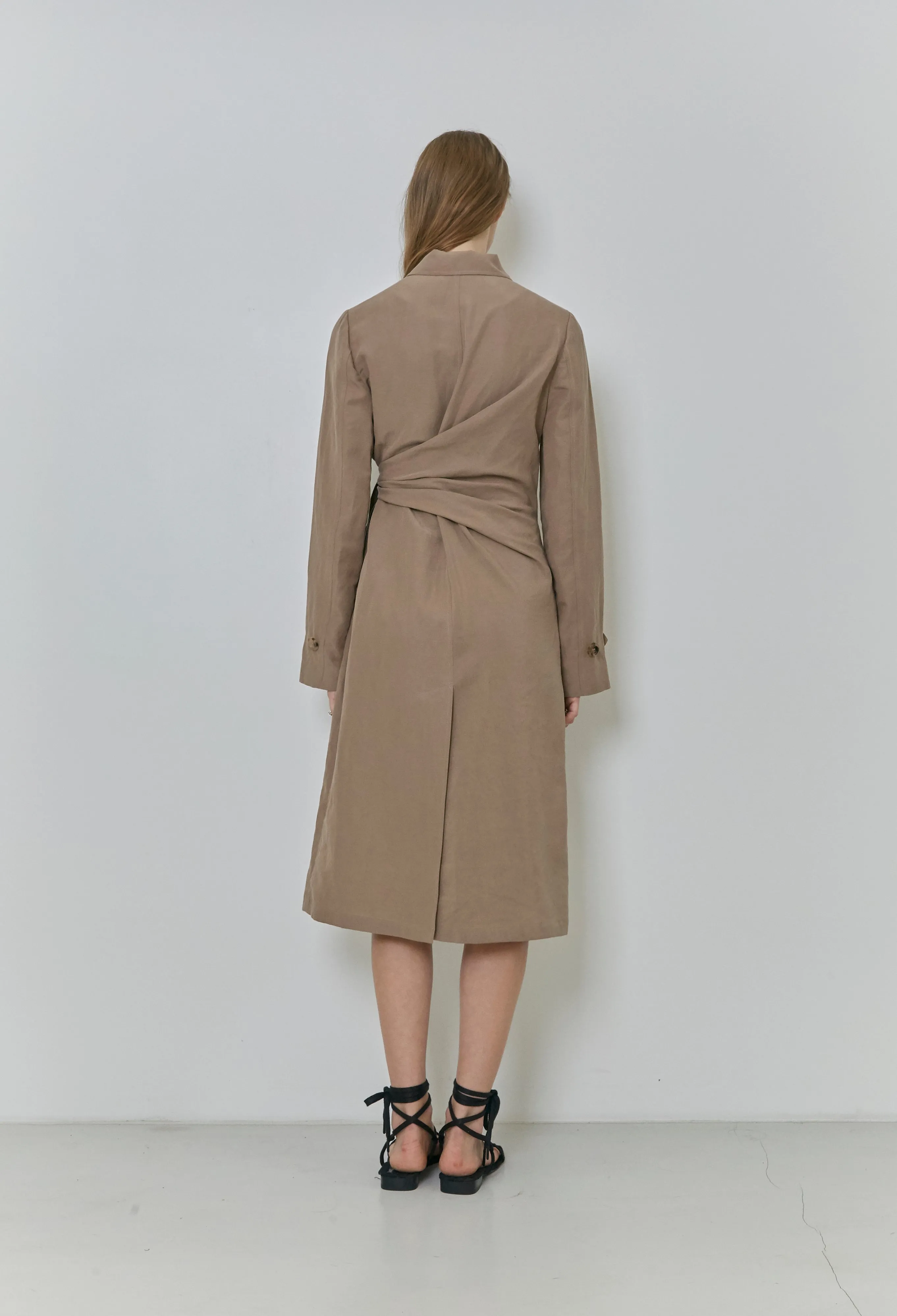 Knotted detail tencel and linen-blend coat