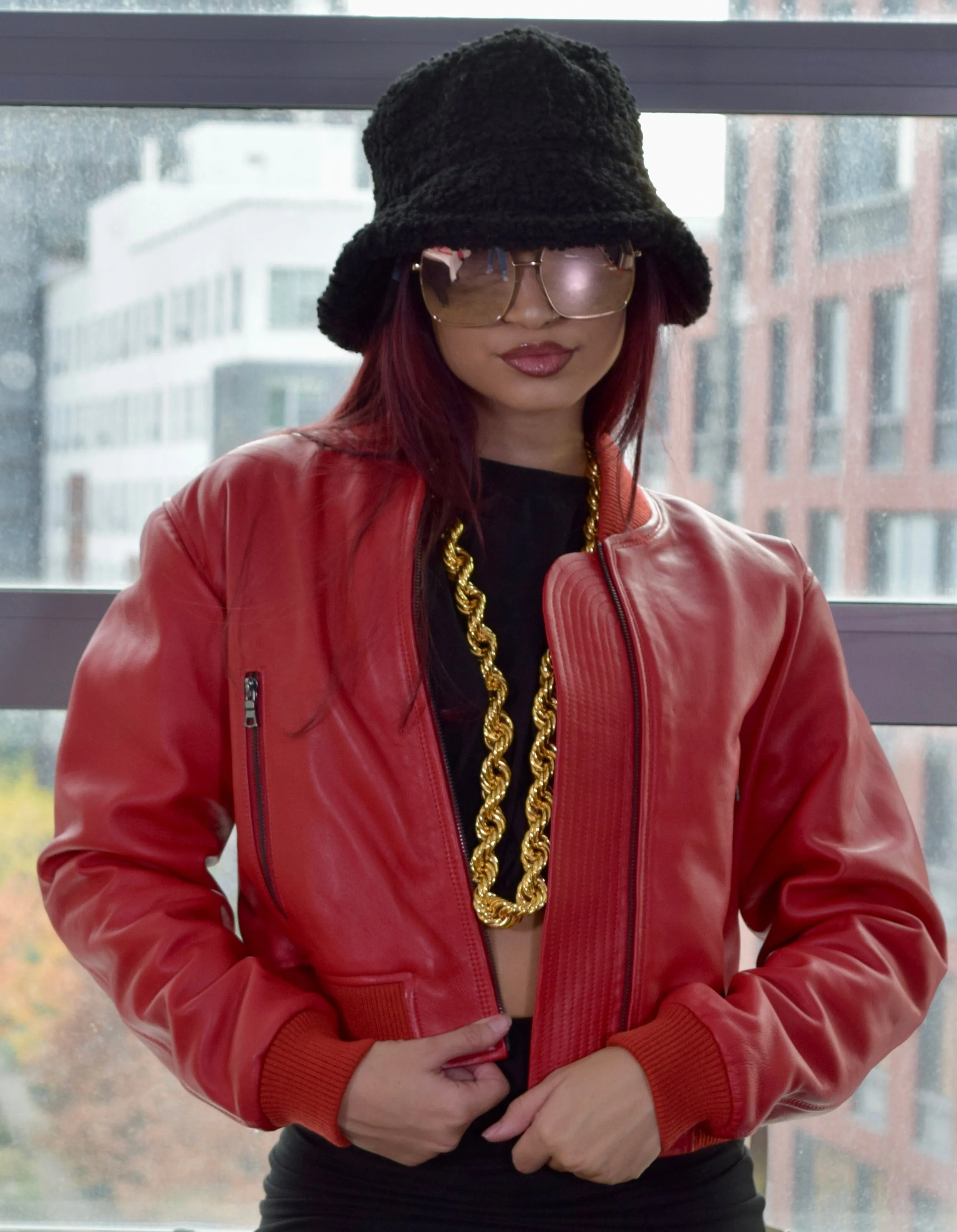 Ladies cropped leather jacket Style # 1018