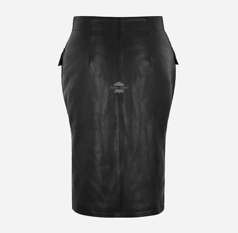 Ladies Pencil Skirt Black Leather Formal Party Utility Skirt