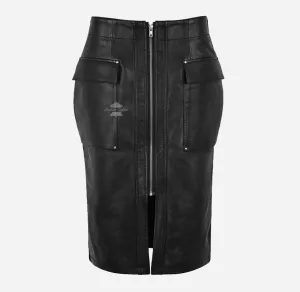 Ladies Pencil Skirt Black Leather Formal Party Utility Skirt