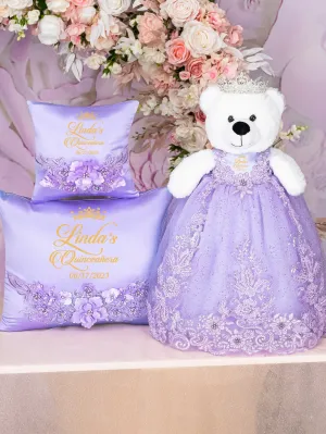 Lavender Quinceanera pillows set and teddy bear