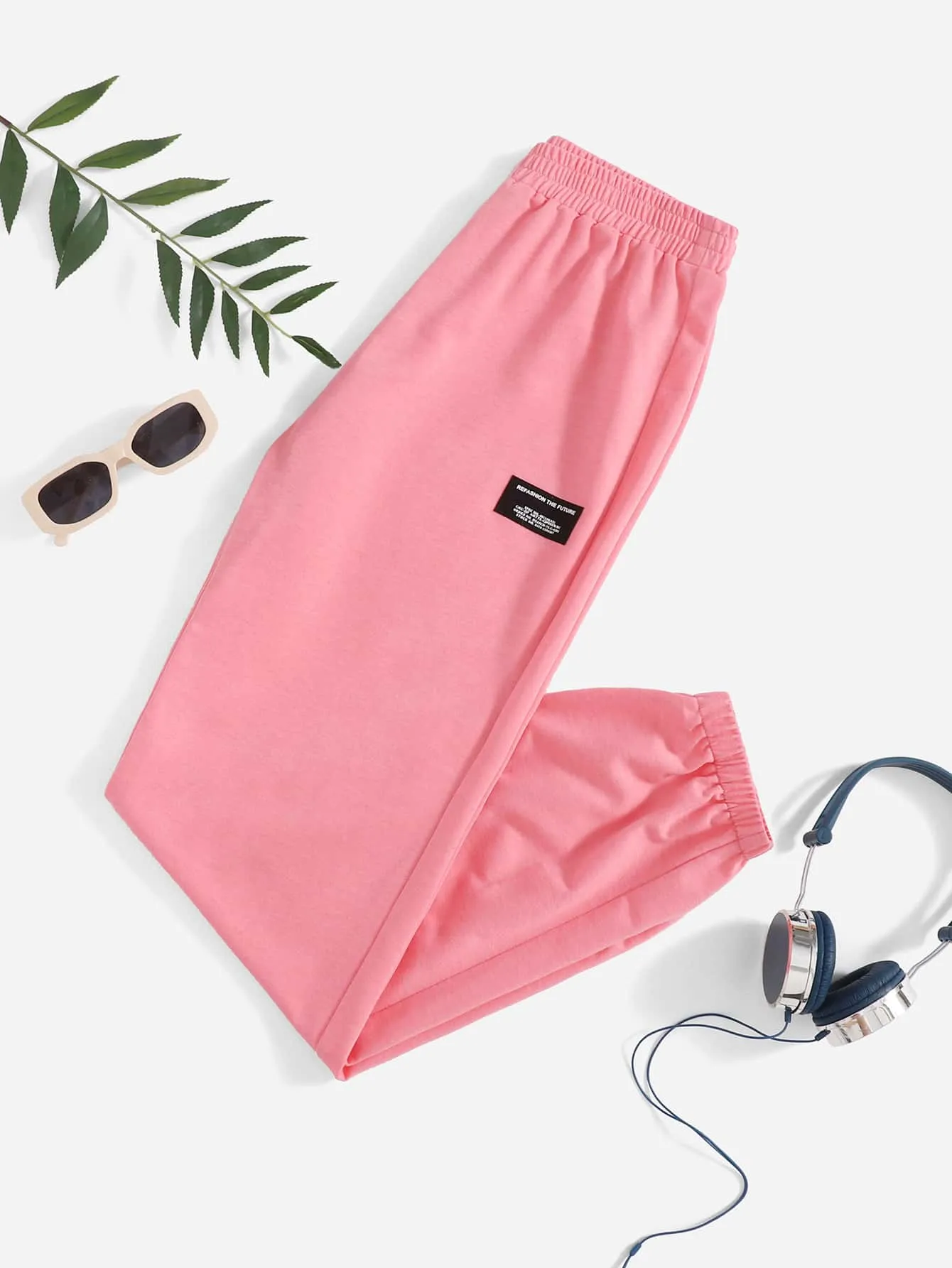 Letter Patched Natural Long Women Sweatpants