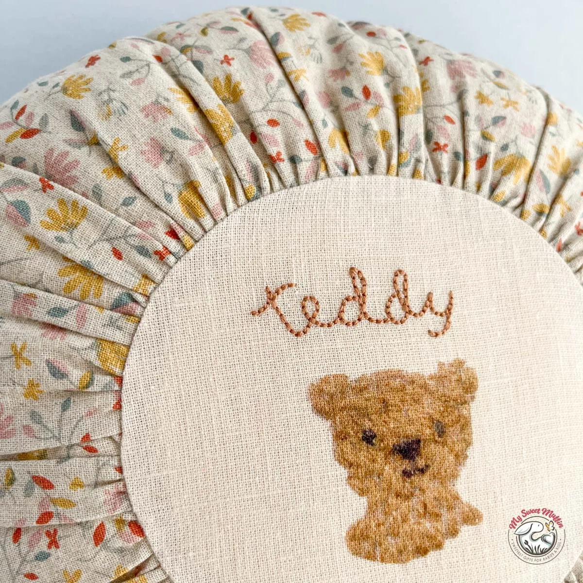 Maileg Small Teddy Round Cushion, Flower