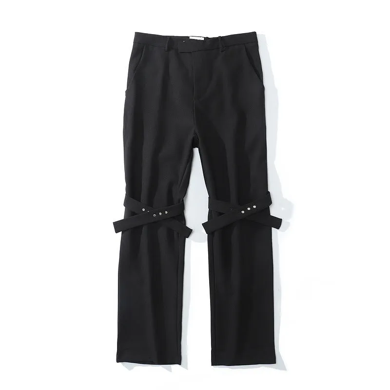 Man Fall Outfits Cargo Pants Ribbon Leggings Straight Casual Pants Men's Micro Flared Trousers