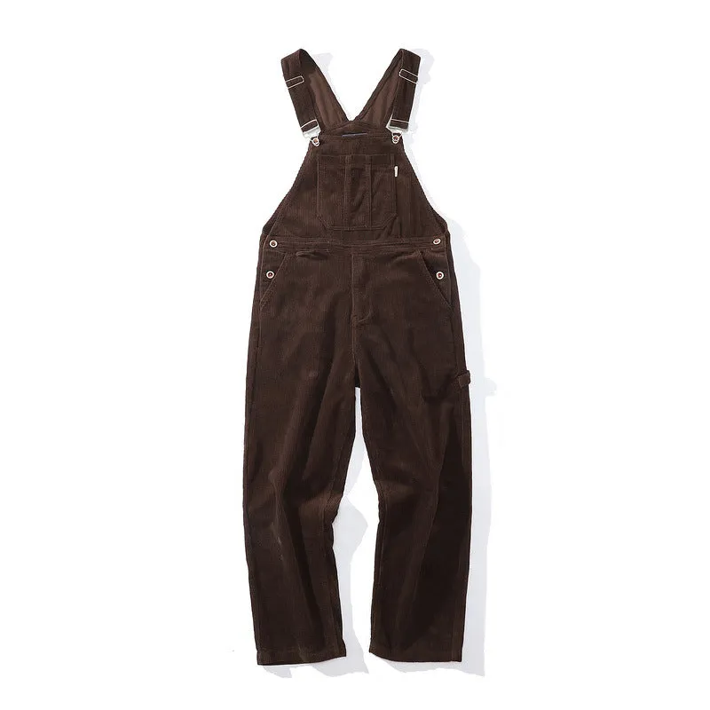 Man Fall Outfits Cargo Pants Suspender Pants Men and Women Autumn Loose Solid Color Corduroy Retro Casual Jumpsuit