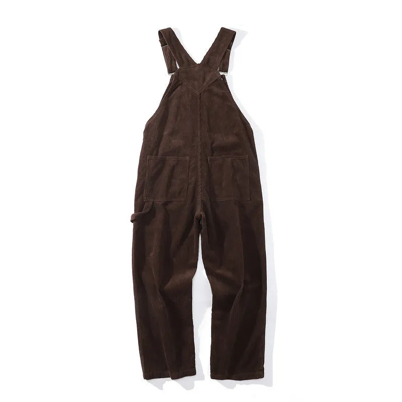 Man Fall Outfits Cargo Pants Suspender Pants Men and Women Autumn Loose Solid Color Corduroy Retro Casual Jumpsuit